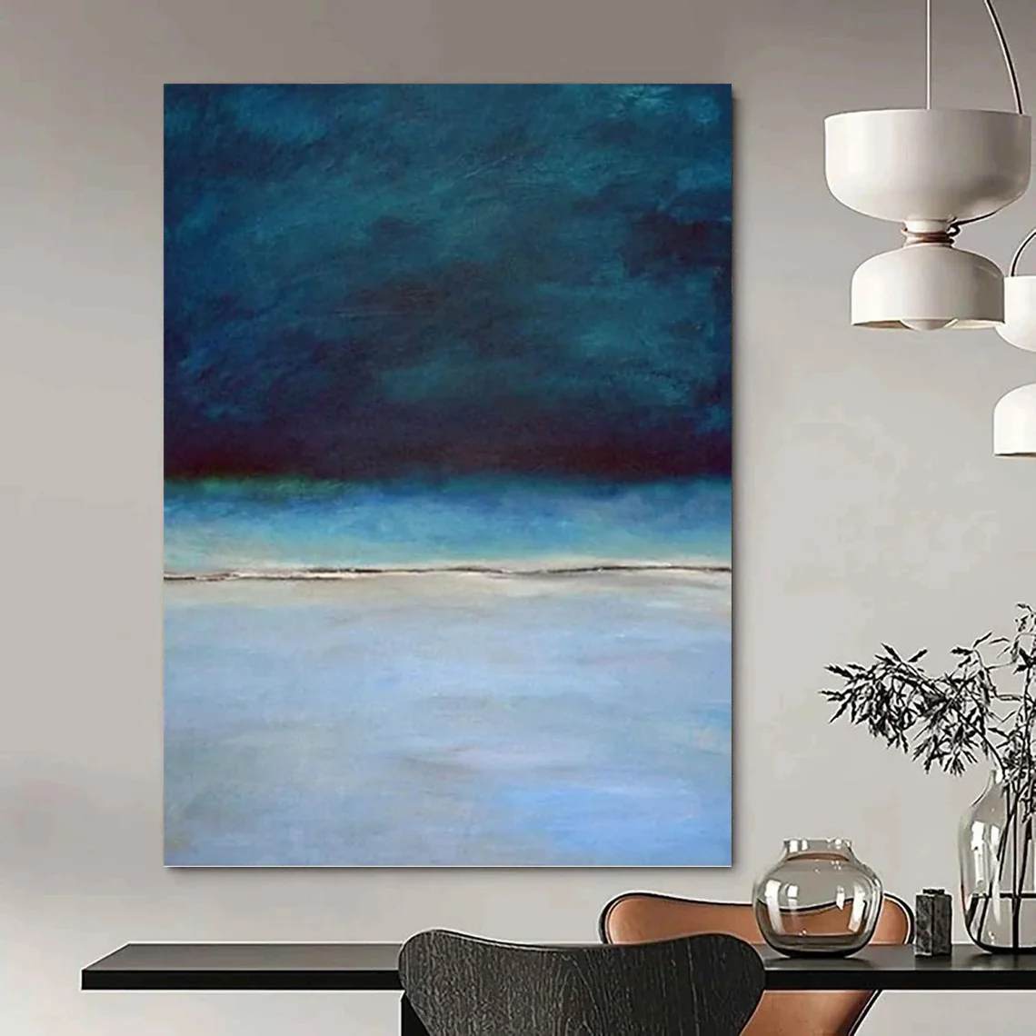 Blue Original Handmade Coastal Seaside Abstract Canvas Artwork JKSJ8